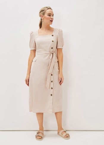 Phase Eight Elletta Square Neck Linen Dress Grey Australia | KF2483971